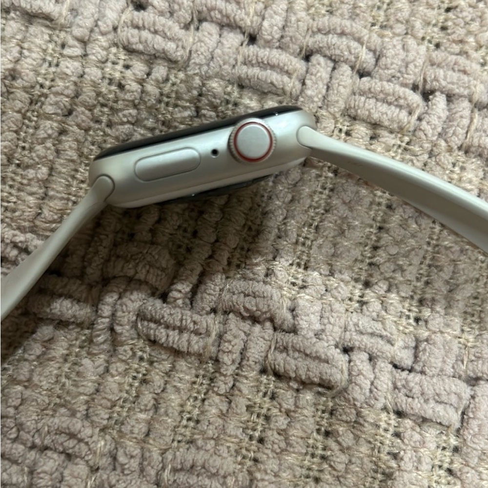 Apple Watch with Silver and White Band